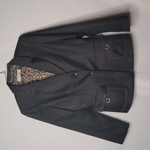 Tahari Arthur S. Levine Notch Lapel 2 button denim black blazer jacket sz Small